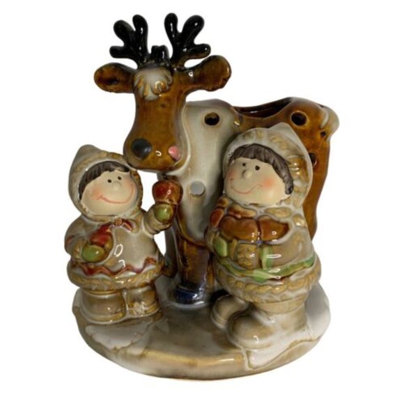 Yankee Candle Kids Feeding a Moose Apples Winter Tealight Candle Holder NWOB - Picture 1 of 6